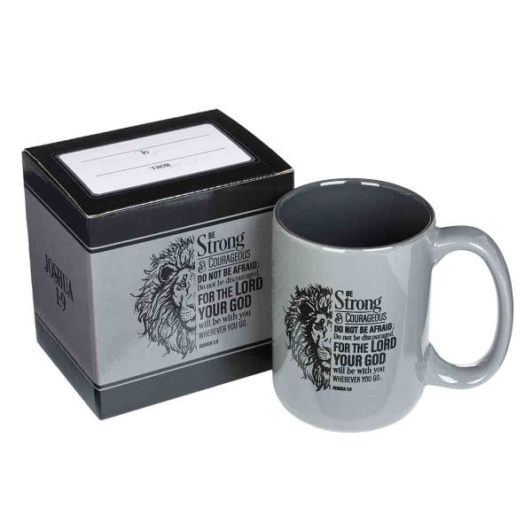 Be Strong & Courageous Grey Ceramic Mug Joshua 1:9 - Image 3