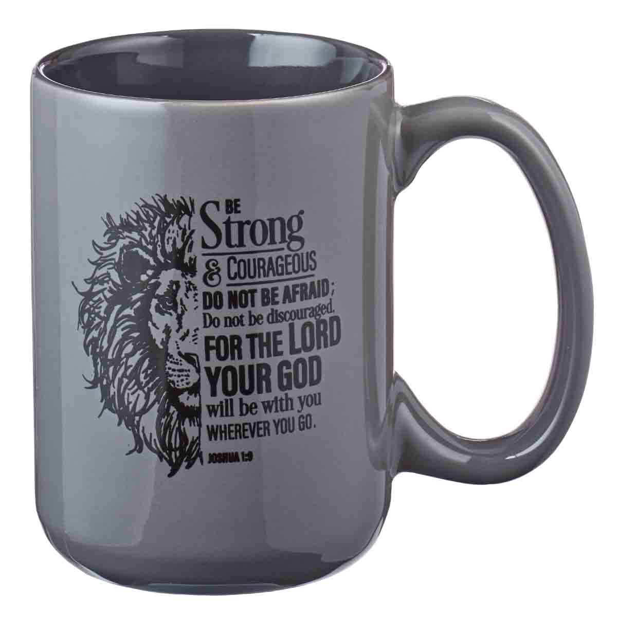 1220000130159_front Be Strong & Courageous Grey Ceramic Mug Joshua 1:9 - Image 1