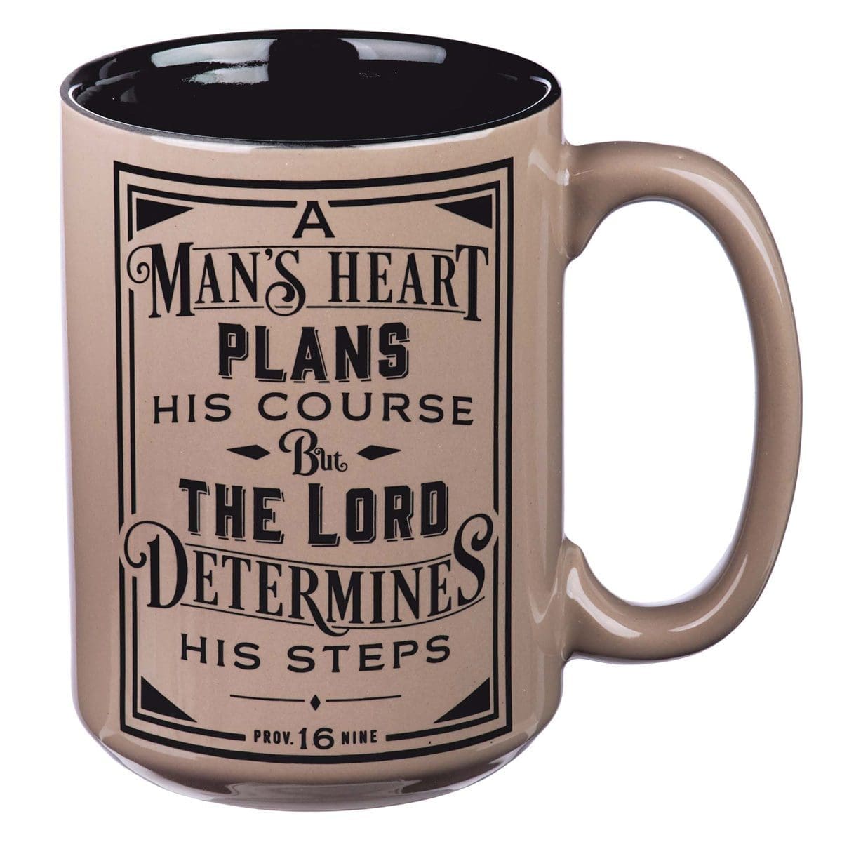 1220000133181_front A Man's Heart Plans His Course Brown Ceramic Mug - Proverbs 16:9 - Image 1