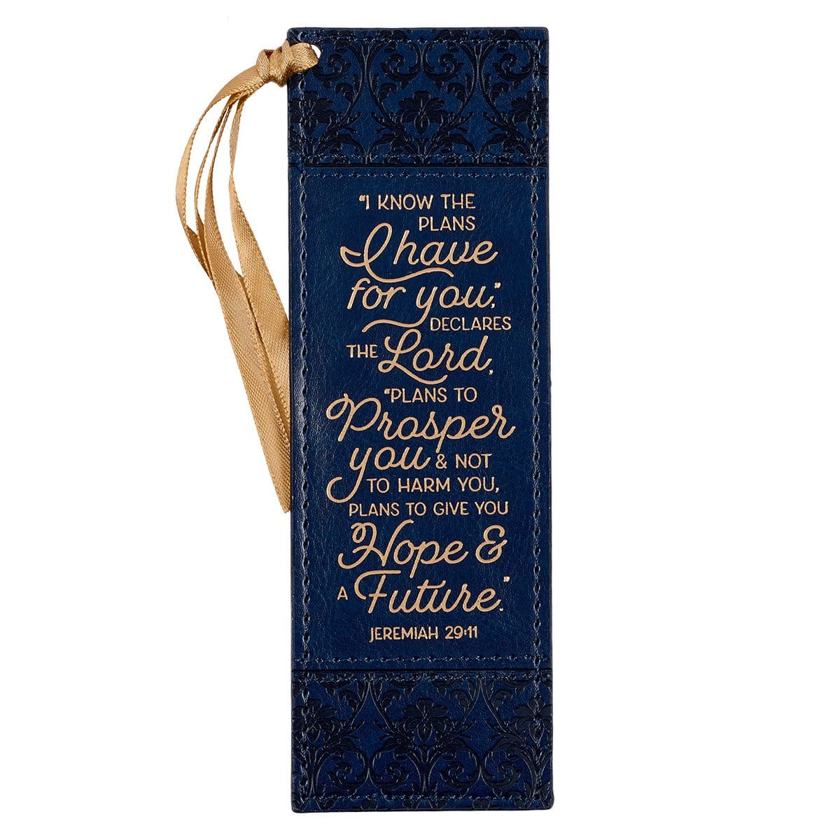 1220000321168_front I Know The Plans I Have For You Jeremiah 29:11 Navy (Faux Leather Bookmark) - Image 1