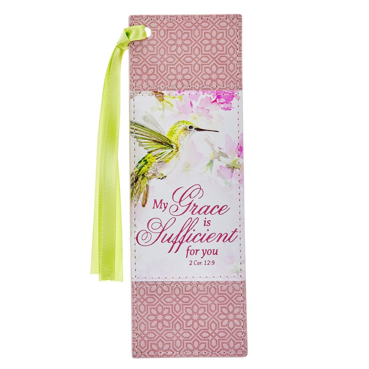 1220000325173_front My Grace is Sufficient for You Pink Faux Leather Bookmark - Image 1