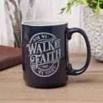 For We Walk by Faith Not by Sight Navy Ceramic Mug with Grey Interior - Image 2