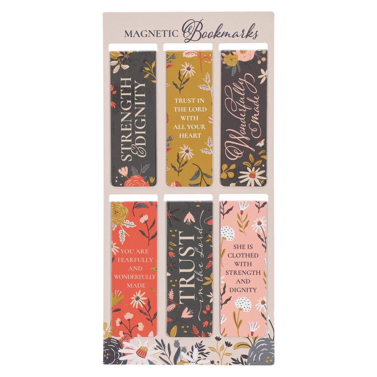 1220000325982_front Warm Florals Six-Piece Magnetic Bookmark Set - Image 1