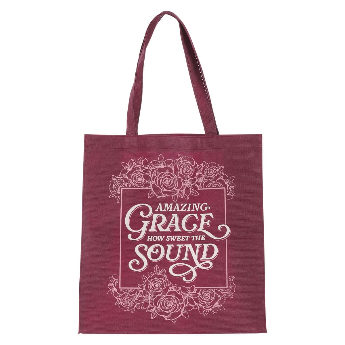 1220000327221_front Amazing Grace How Sweet the Sound Burgundy Non-Woven Tote Bag - Image 1