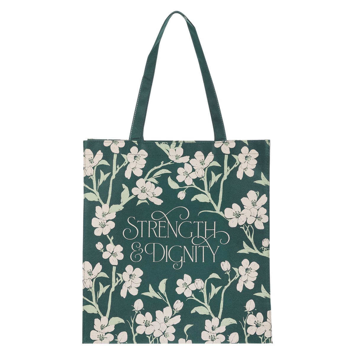1220000327238_front Strength and Dignity Green Non-Woven Tote Bag - Image 1