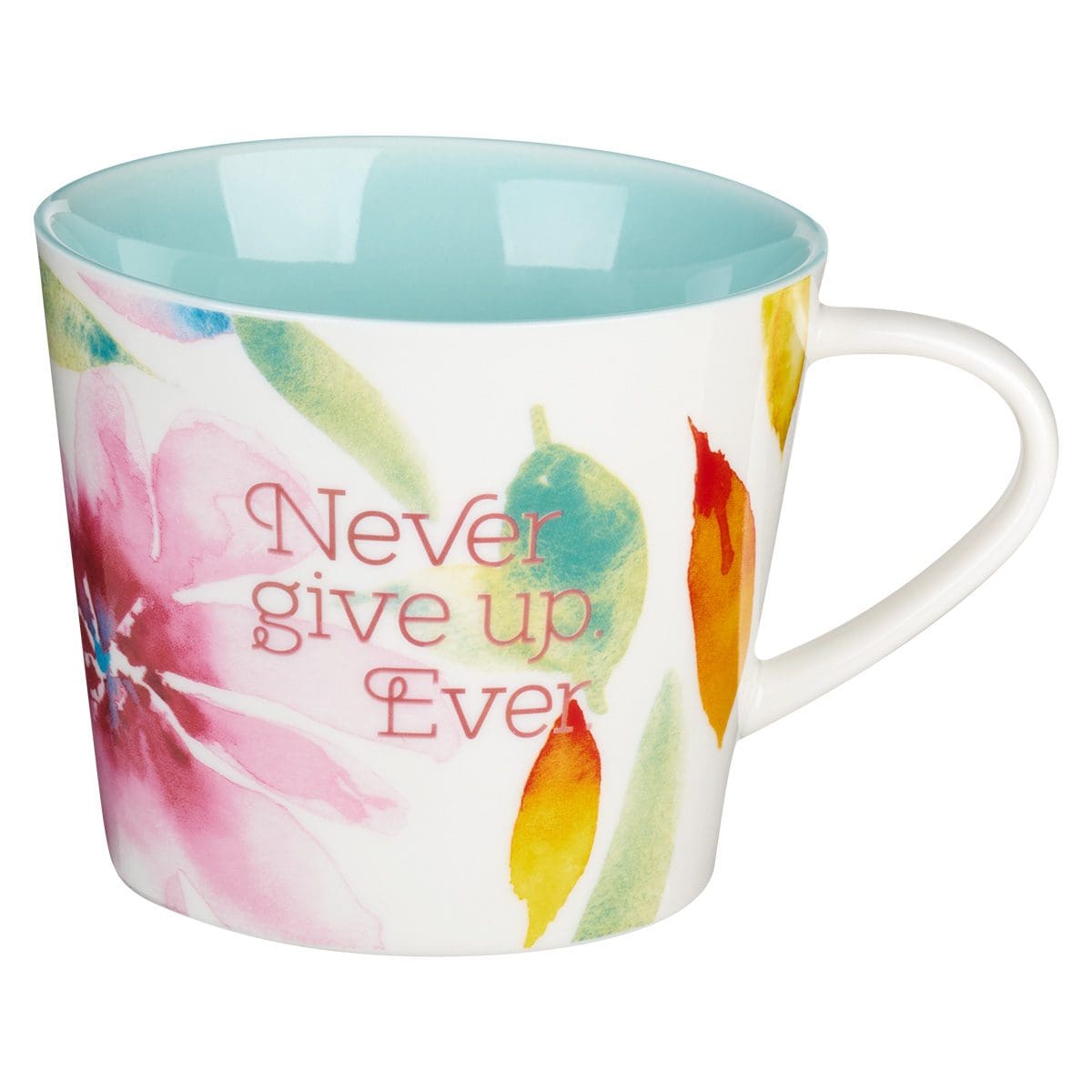 1230000109161_front Never Give Up Ever Pink Daisies Ceramic Mug - Image 1