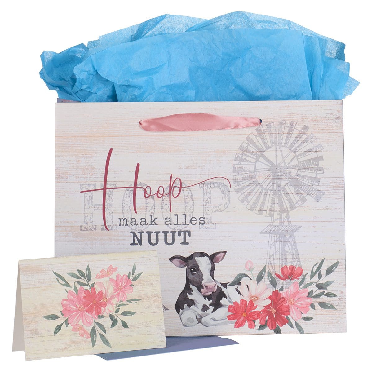 6006937153943_front Hoop Maak Alles Nuut Afrikaans Large Landscape Gift Bag With Card - Image 1