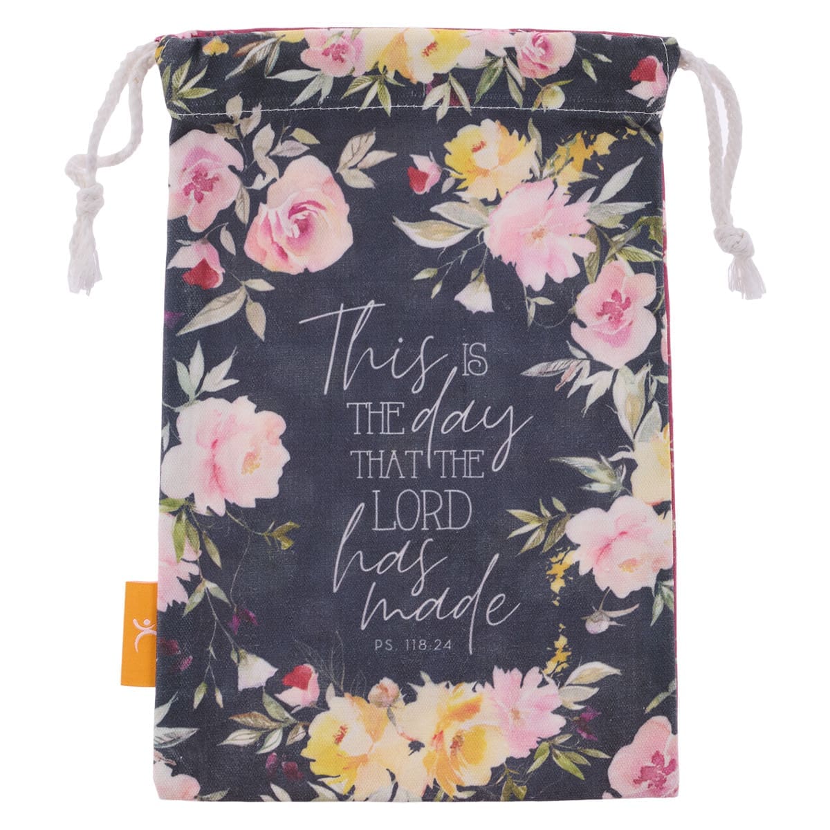 6006937156104_front This Is The Day Small Cotton Drawstring Bag - Psalm 118:24 - Image 1