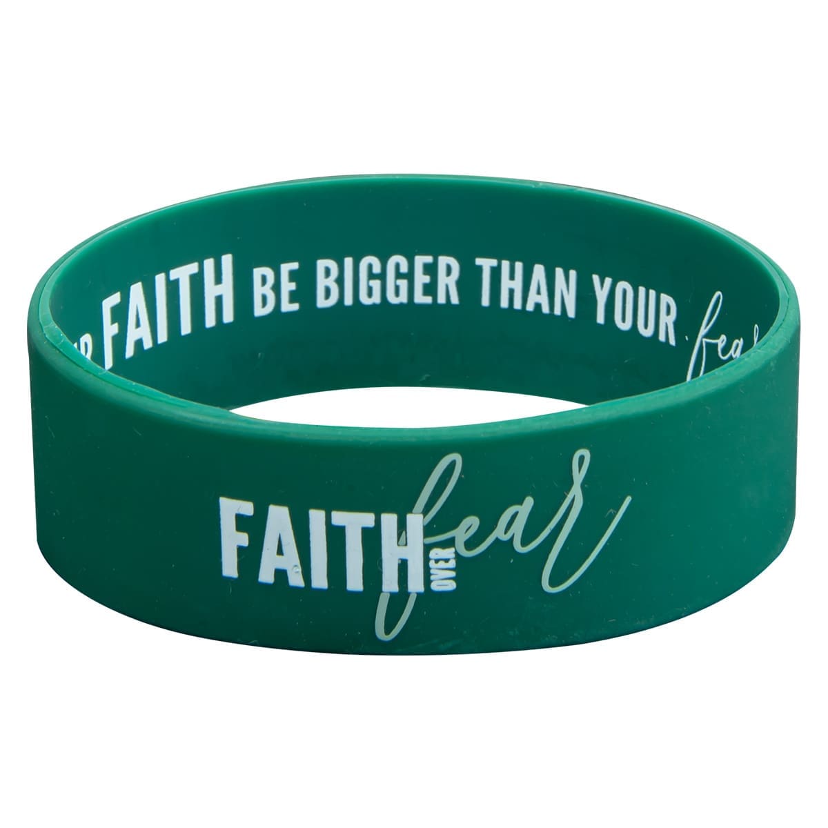 6006937157545_front Faith Over Fear Green Silicone Wristband - Image 1