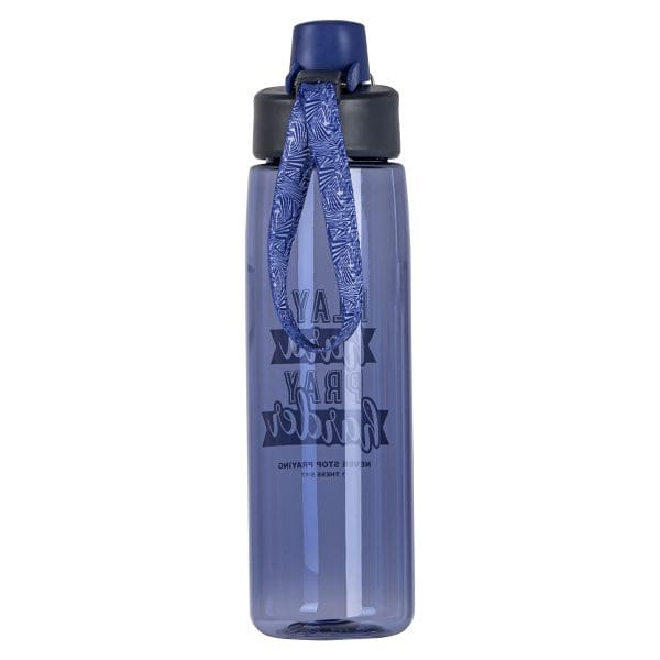 Play Hard, Pray Harder - Never Stop Praying Purple Plastic Water Bottle - Image 2
