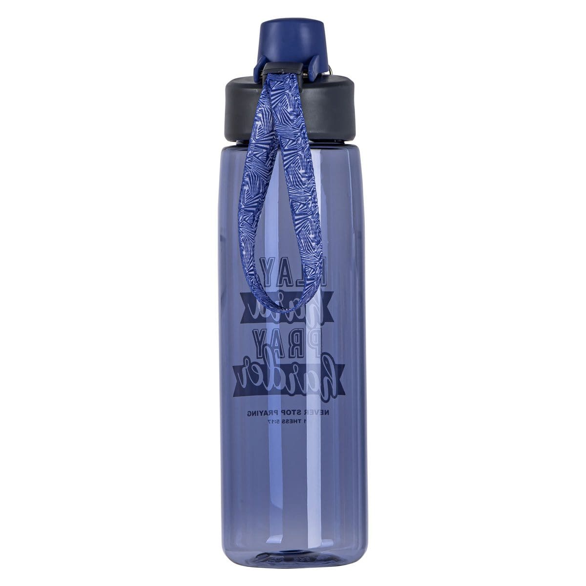 6006937158078_back Play Hard, Pray Harder - Never Stop Praying Purple Plastic Water Bottle - Image 2
