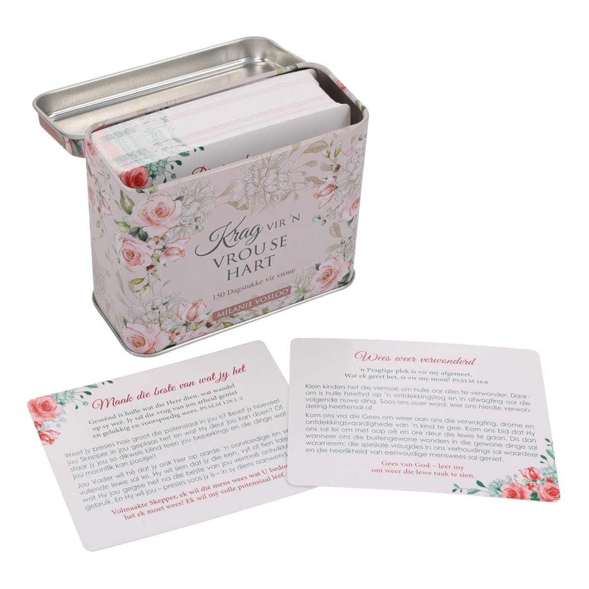6006937159563_feature4 Krag vir ’n Vrou Se Hart Afrikaans Cards In Tin - 150 Dagstukke vir Vroue - Image 6