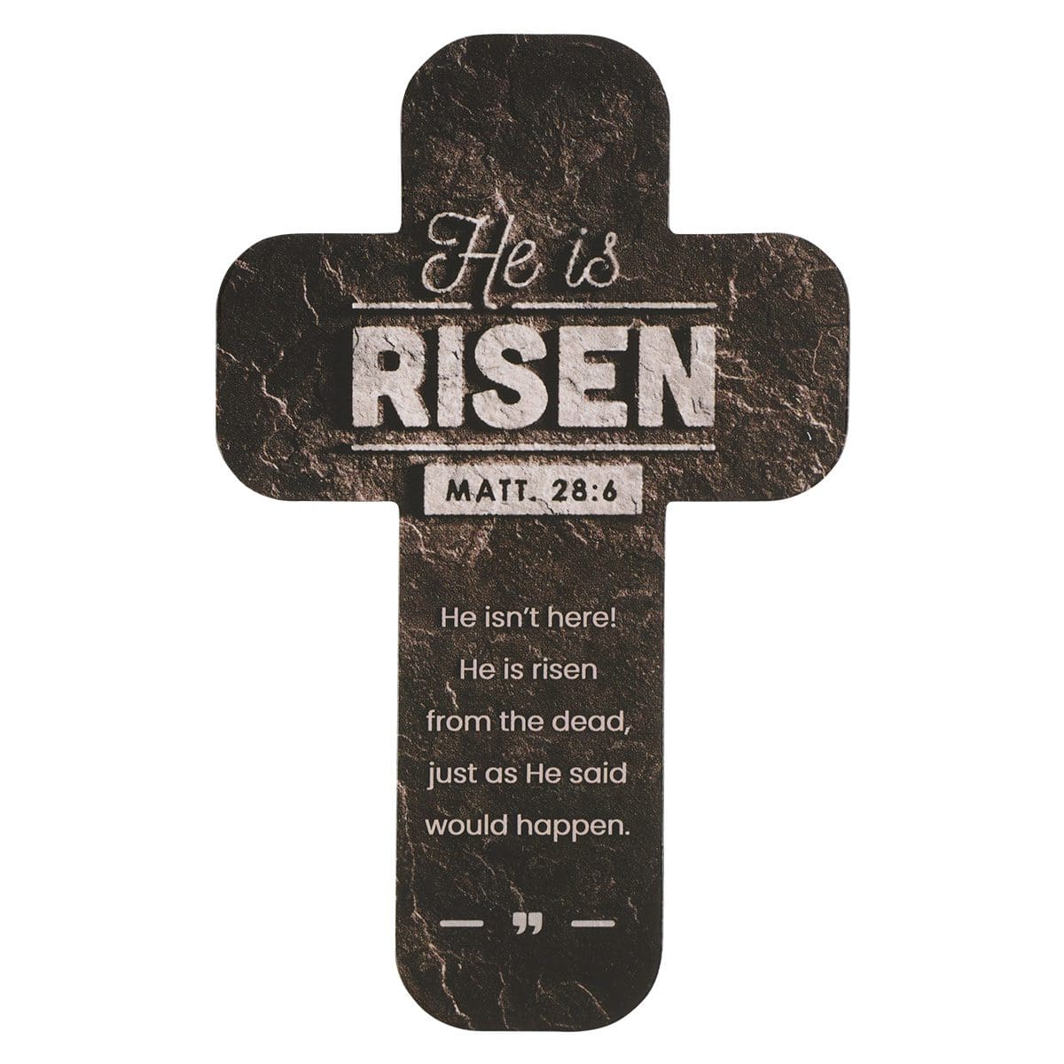 6006937159716_front He Is Risen Black Cross Bookmark Set Of 6 - Matthew 28:6 - Image 1