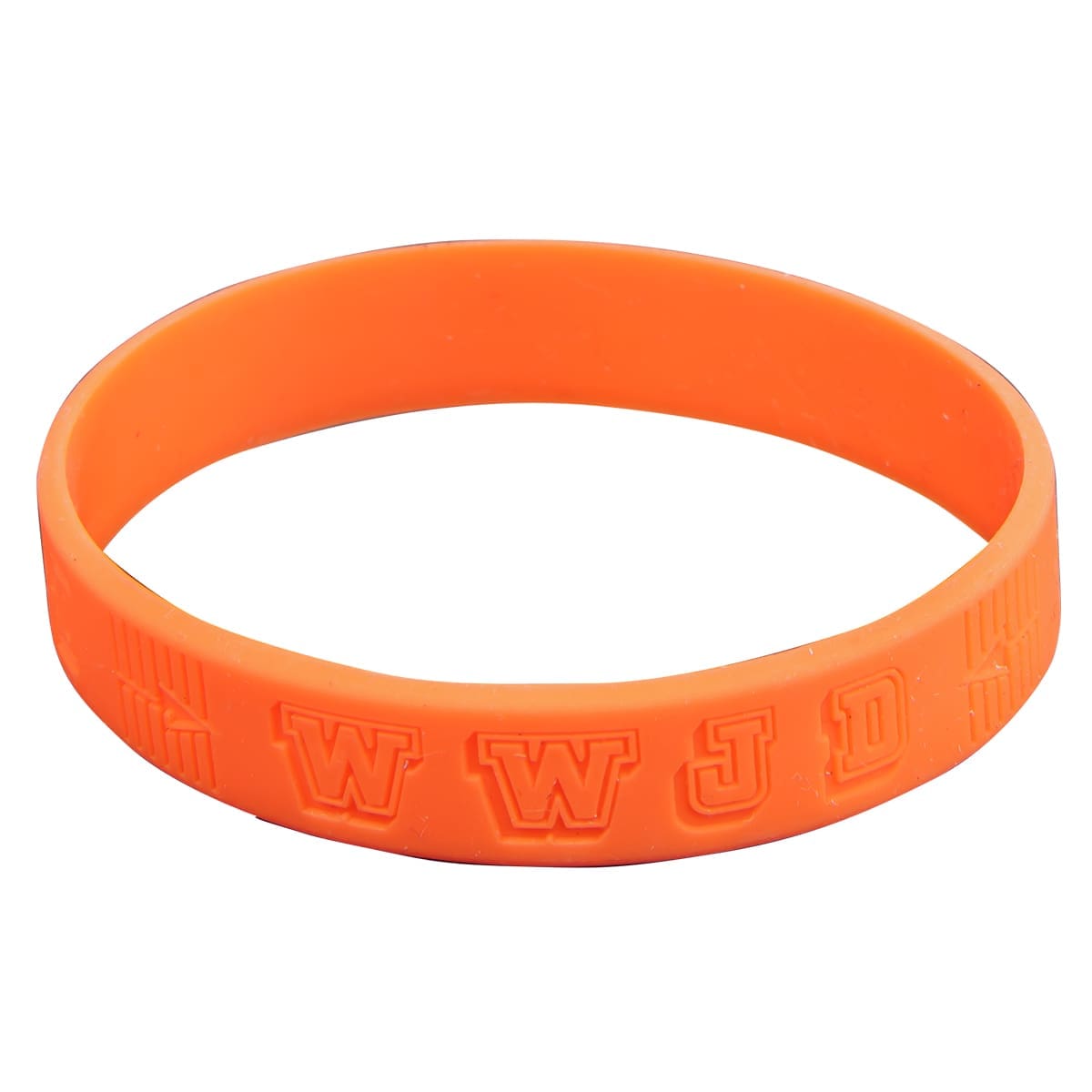 6006937159914_front WWJD Orange Silicone Wristbands - Image 1