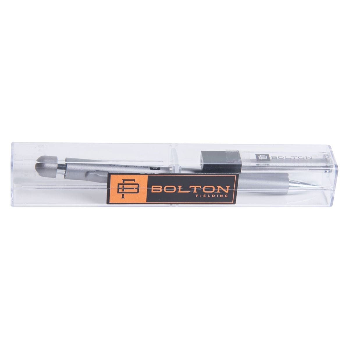 6006937161801_front Bolton Round Clicker Silver Clutch Pencil With Lead Refill In Acrylic Gift Box - Image 1