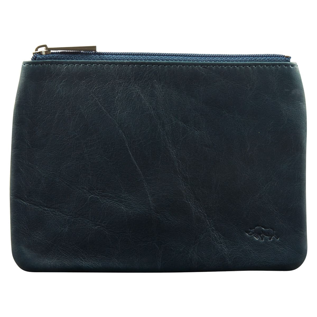 6006937162235_front Genuine African Leather Medium Navy Coin Purse - Image 1