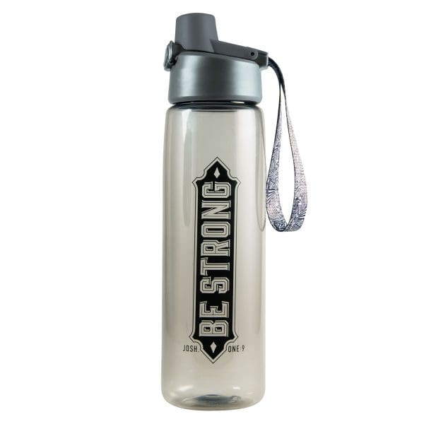 Be Strong Black Plastic Water Bottle - Joshua 1:9 - Image 1
