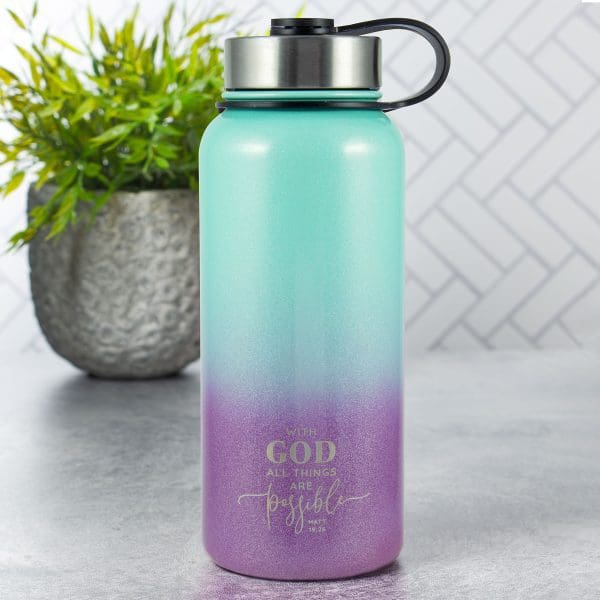 With God All Things Are Possible Stainless Steel Water Bottle - Matthew 19:26 - Image 3