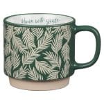 Bloom With Grace Dark Green Ceramic Mug With Leaf Motif - Image 3