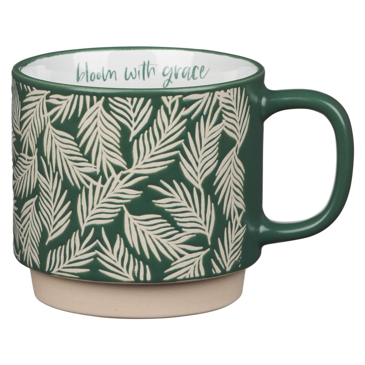 6006937164253_front Bloom With Grace Dark Green Ceramic Mug With Leaf Motif - Image 3