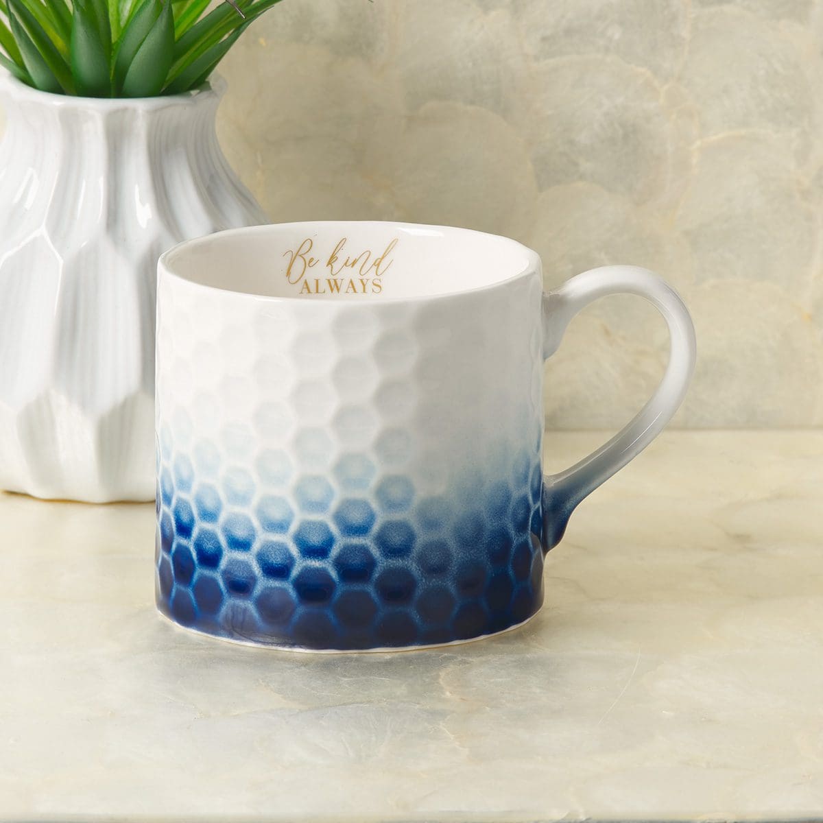 6006937164307_feature1 Be Kind Always White & Blue Ceramic Mug - Proverbs 16:24 - Image 2