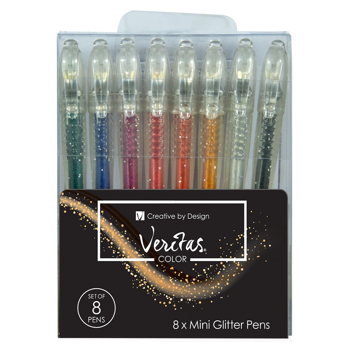 6006937165502_front Veritas Eight Piece Mini Glitter Gel Pen Set - Image 1