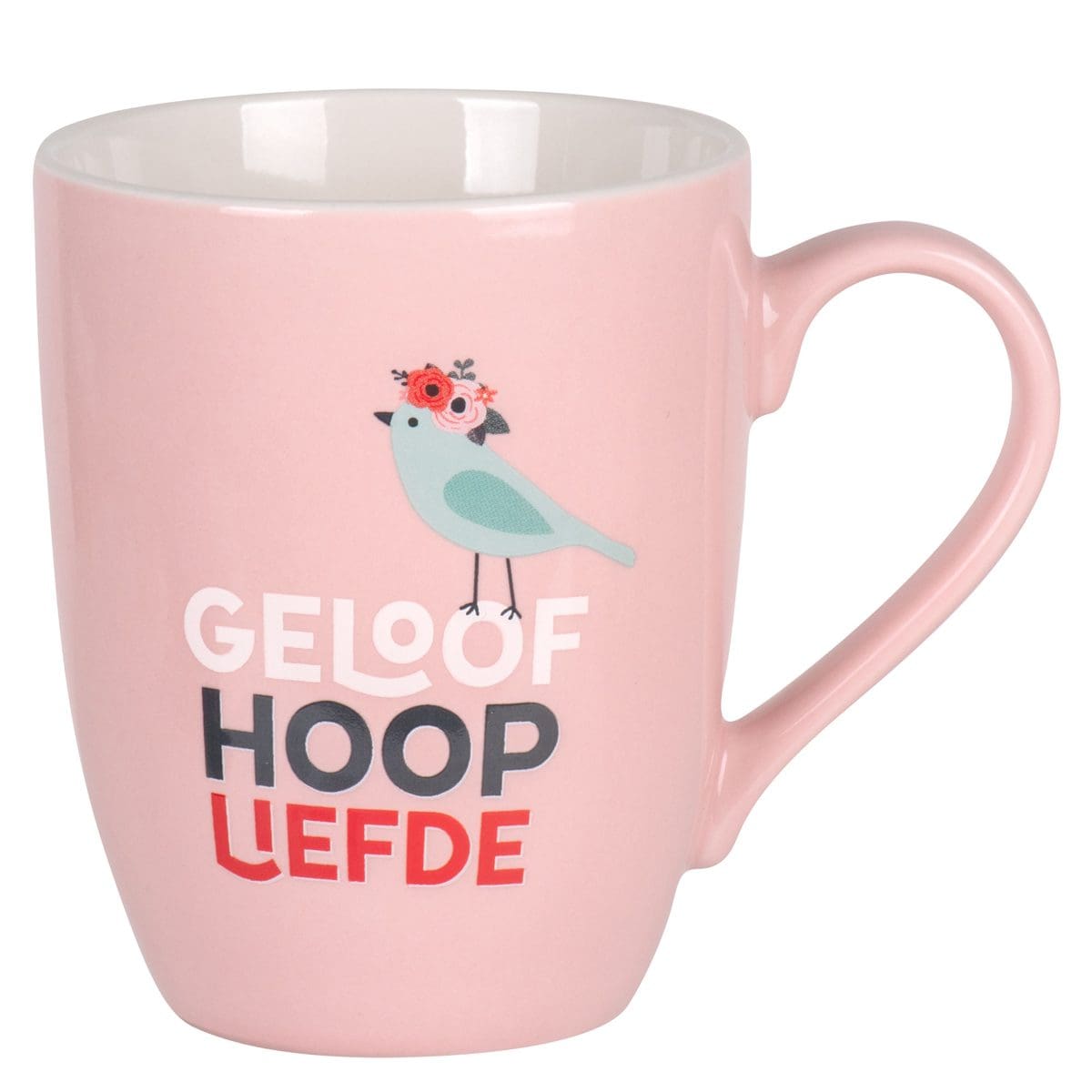 6006937168459_front Geloof Hoop Liefde Afrikaans Pink Ceramic Mug - Image 1