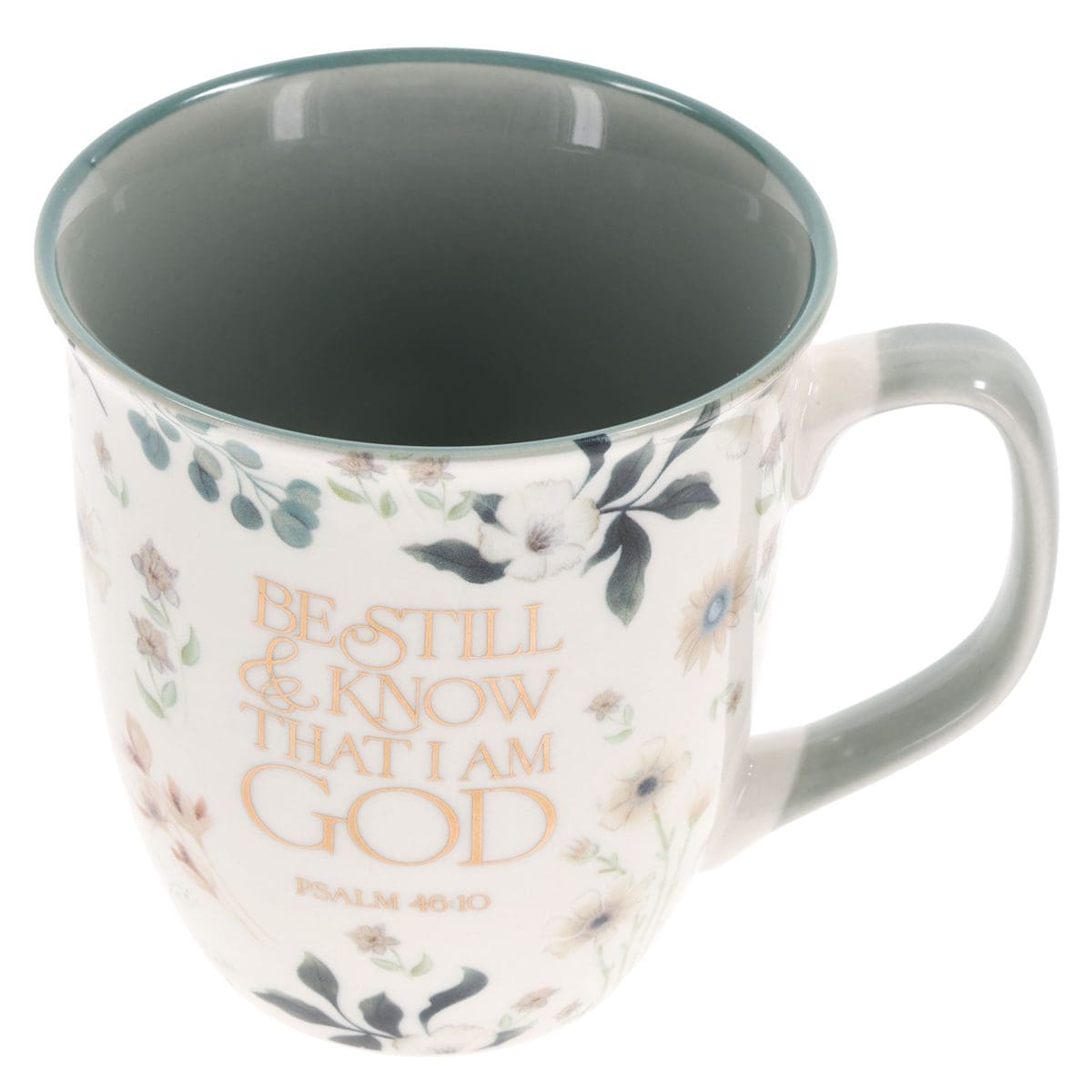 6006937168572_feature1 Be Still & Know that I Am God Ceramic Mug with Green Interior - Image 3