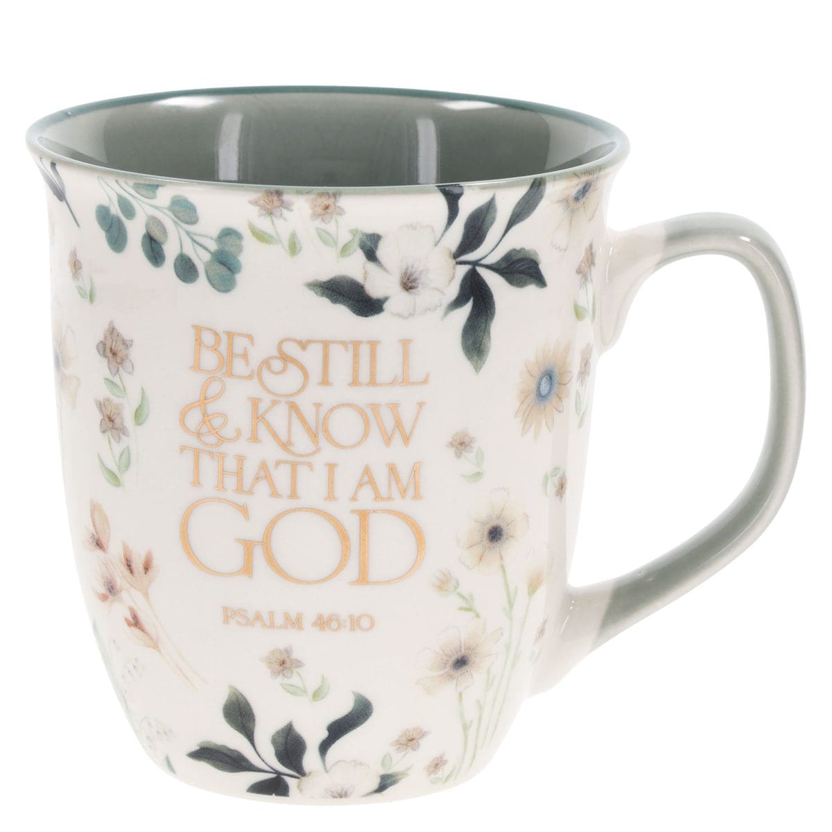 6006937168572_front Be Still & Know that I Am God Ceramic Mug with Green Interior - Image 1