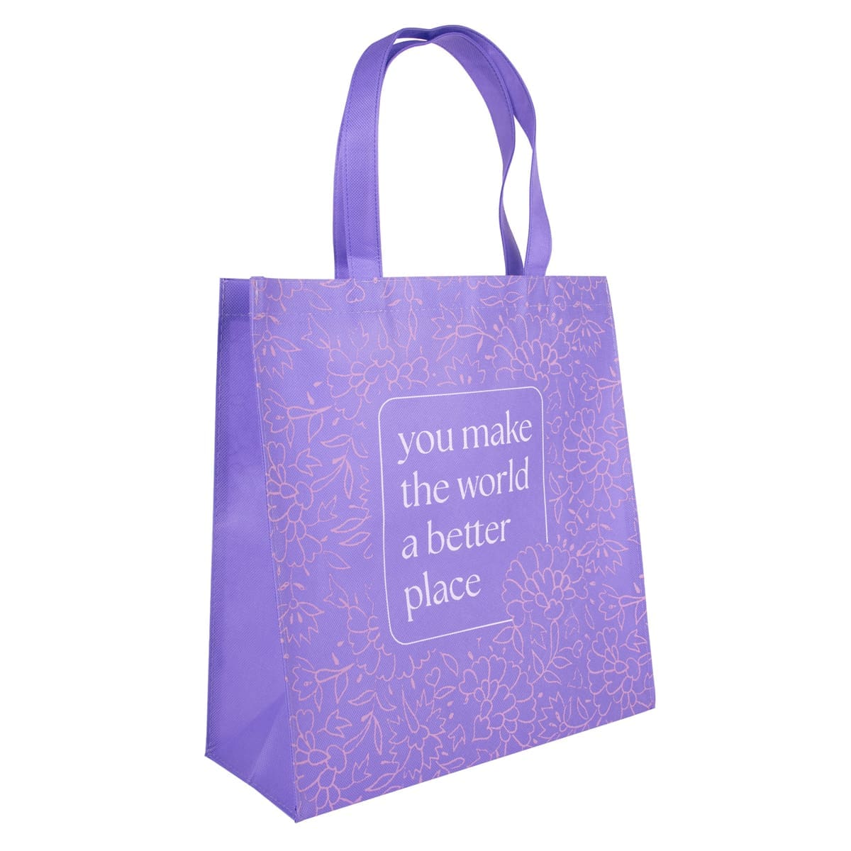 6006937169388_feature1 You Make the World a Better Place Purple Non-Woven Tote Bag - Image 3