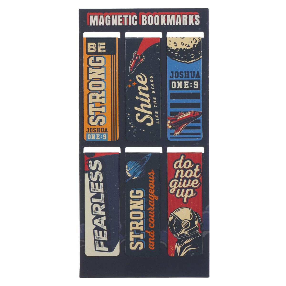 6006937170254_front Be Strong and Courageous Six-Piece Magnetic Bookmark Set - Image 1