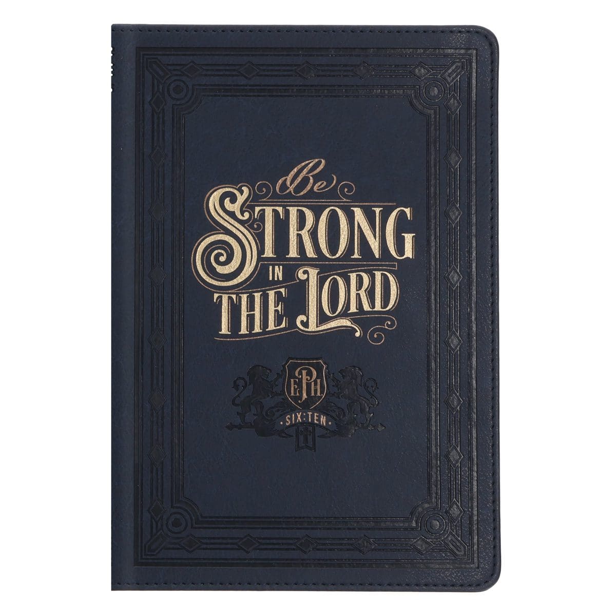 9780638002607_front Be Strong in the Lord Navy Faux Leather Journal - Image 1