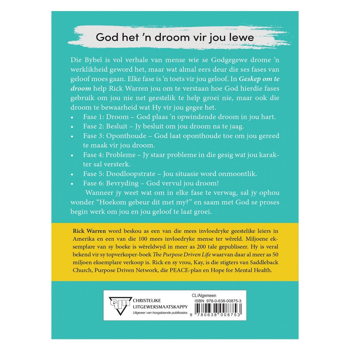 9780638008753_back Geskep om te Droom: Die 6 fases wat God gebruik vir geloofsgroei (Sagteband) - Image 2