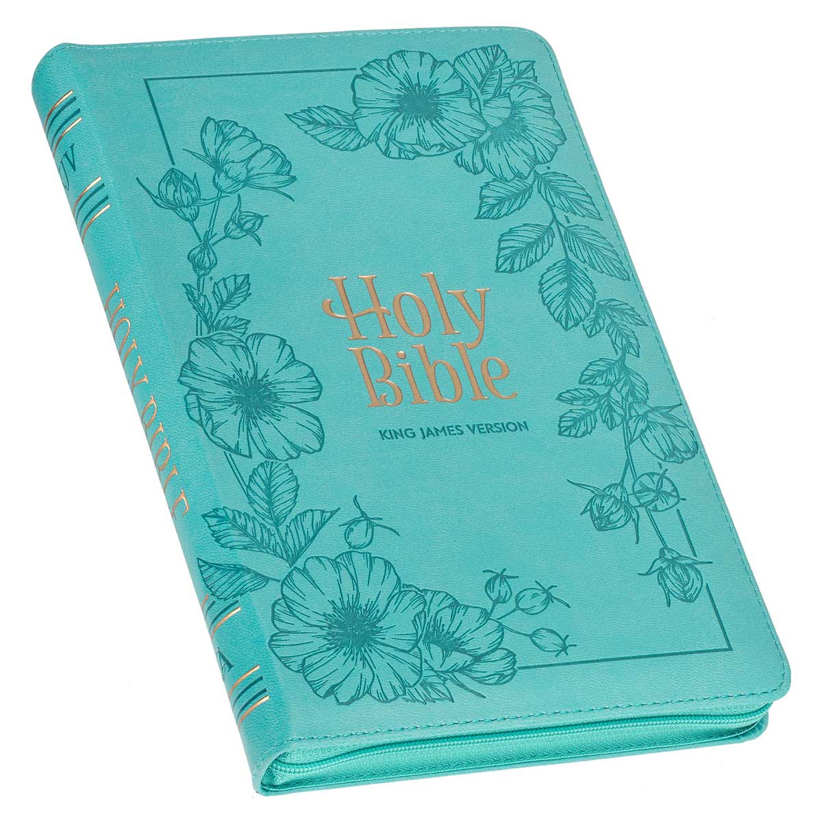 9781639522408_feature1 KJV Teal Floral Faux Leather Flexcover Deluxe Gift Bible With Zip - Image 3