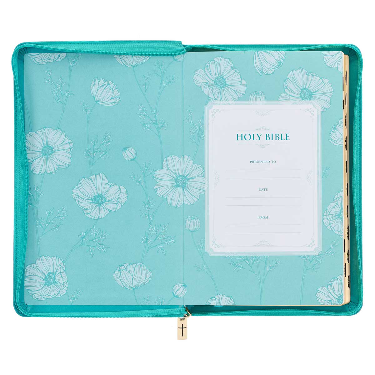 9781639522408_feature2 KJV Teal Floral Faux Leather Flexcover Deluxe Gift Bible With Zip - Image 4