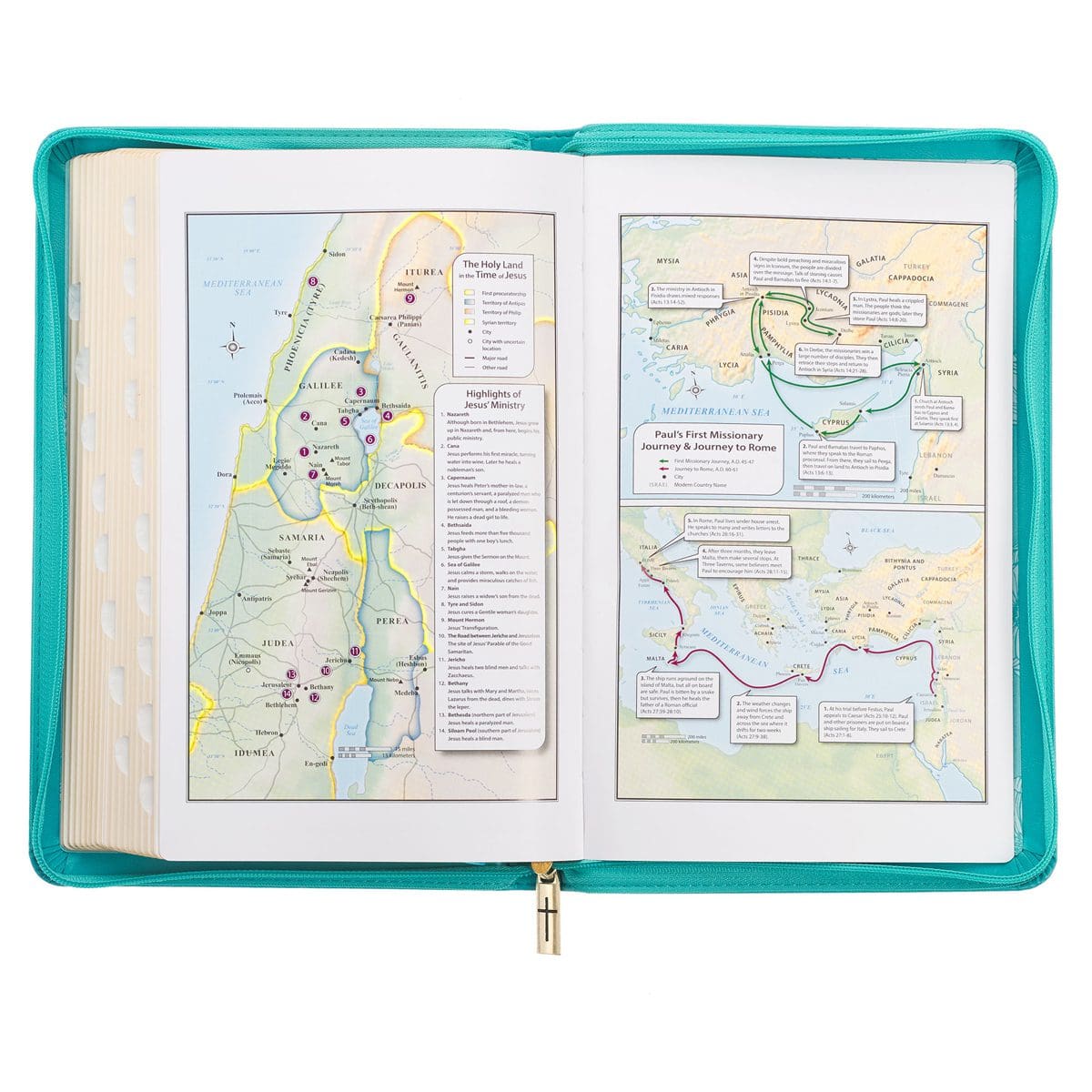 9781639522408_feature3 KJV Teal Floral Faux Leather Flexcover Deluxe Gift Bible With Zip - Image 5