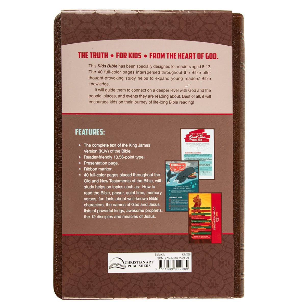 9781639522989_back KJV Brown Lion Faux Leather Flexcover Kids Bible Large Print - Image 2