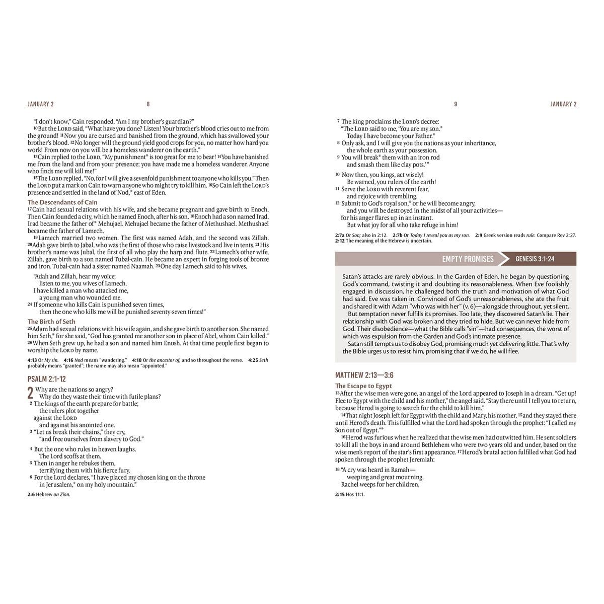 9781639524136_feature3 NLT Brown Flexcover Faux Leather Everyday Devotional Bible for Men - Image 4