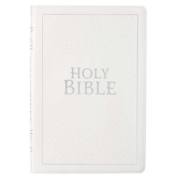 KJV White Faux Leather Thinline Large Print Bible With Thumb Indexing - Image 1
