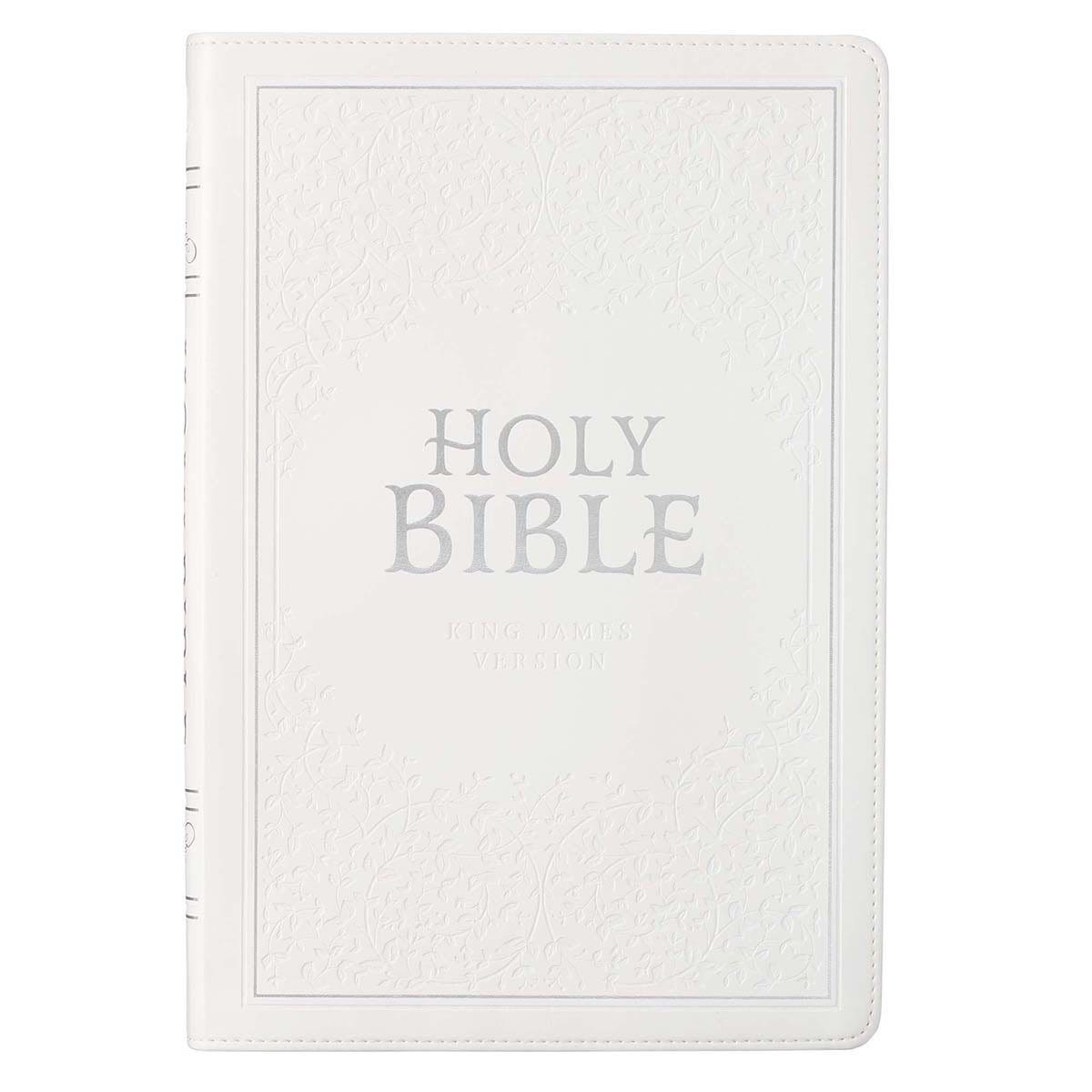 9781642724677_front KJV White Faux Leather Thinline Large Print Bible With Thumb Indexing - Image 1