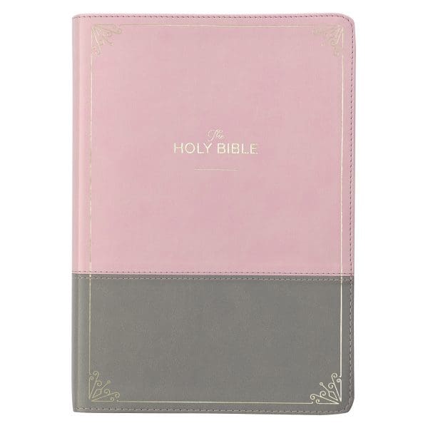 KJV Pink And Grey Faux Leather Bible Super Giant Print - Image 1