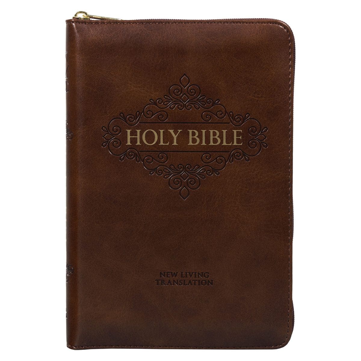 9781776370337_front NLT Brown Faux Leather Flexcover Compact Bible With Zip - Image 1