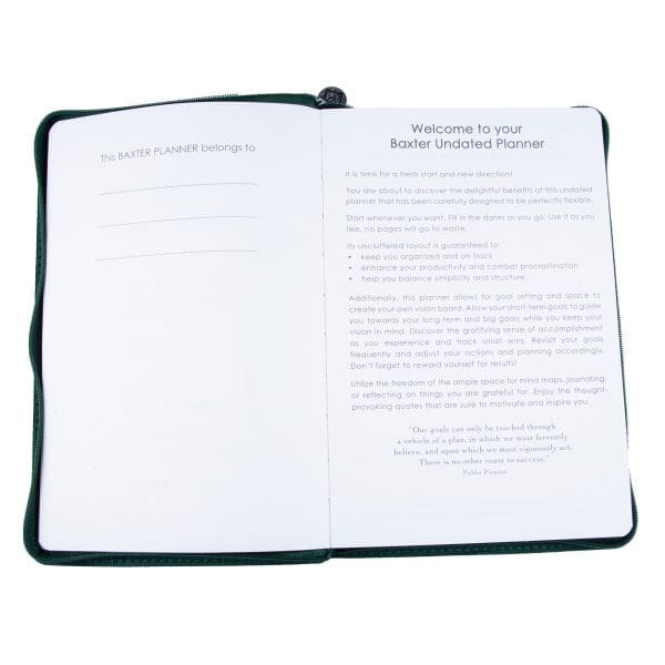 Baxter Undated Planner Premium Edition Green (Durable Synthetic Fibre Flexcover With Zip) - Image 5