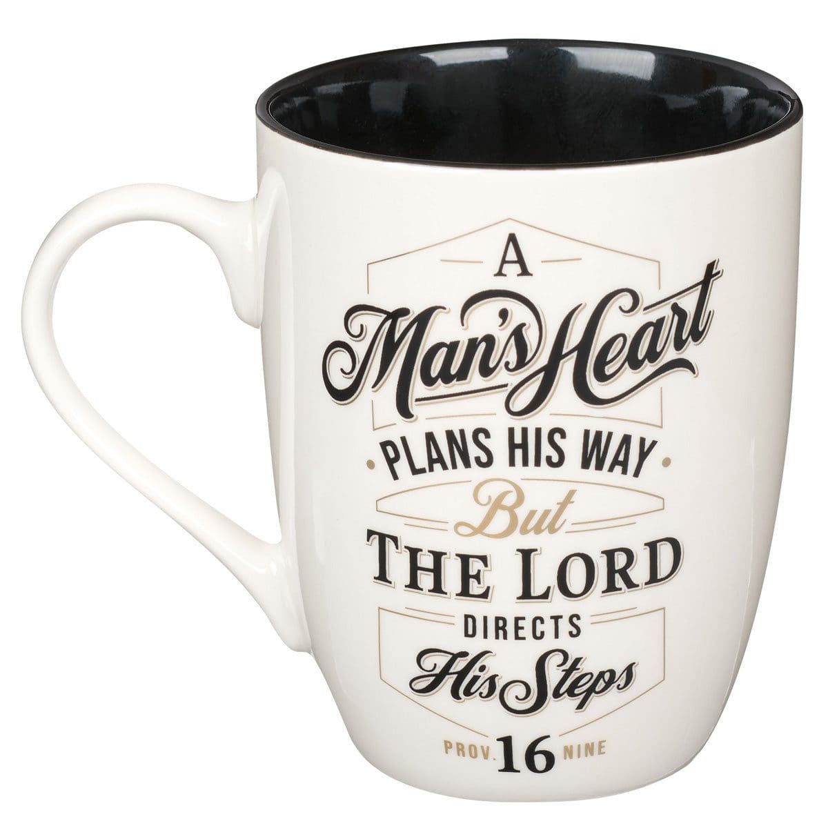 1220000323858_back A Man's Heart Plans His Way Ceramic Mug With Black Interior - Proverbs 16:9 - Image 2