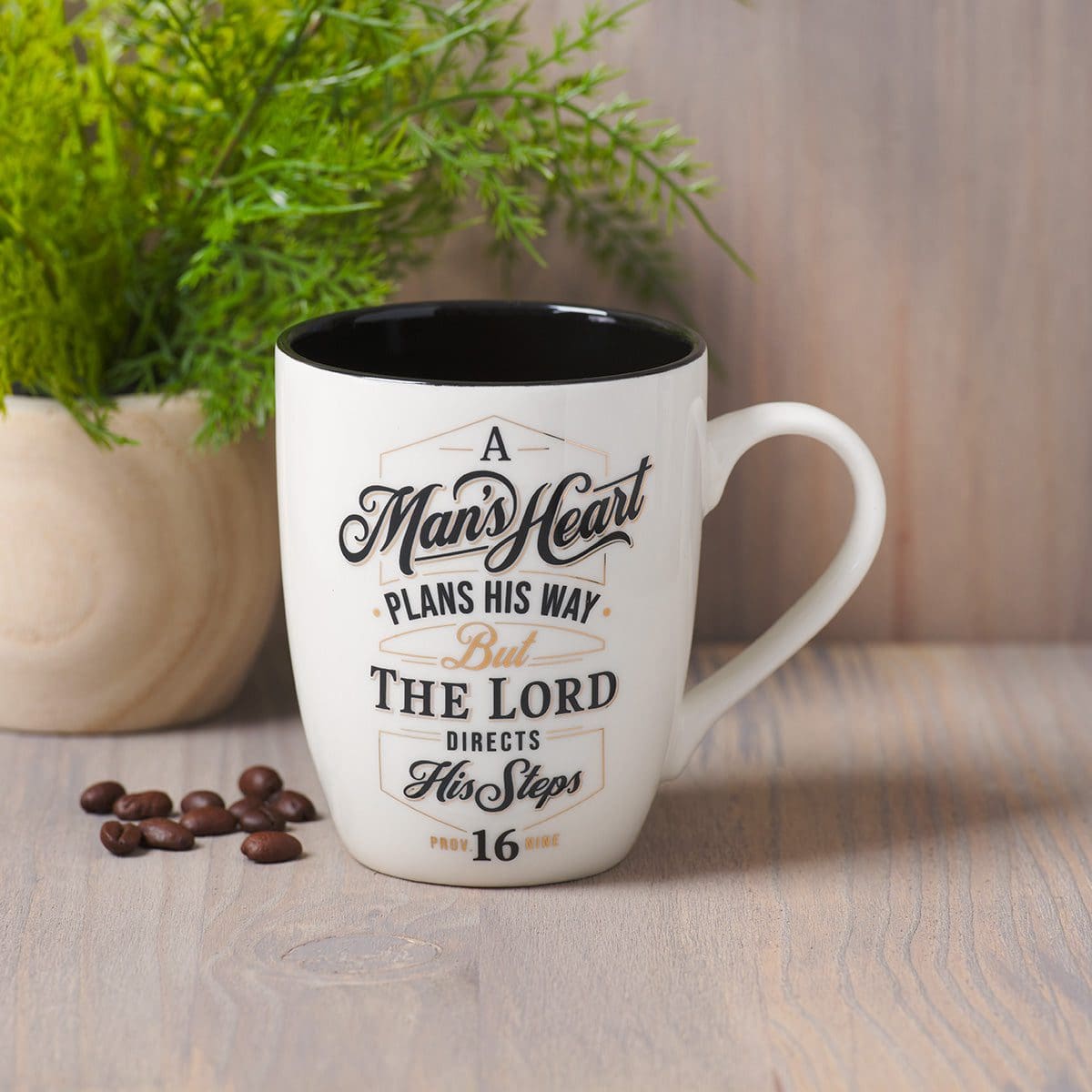 1220000323858_feature1 A Man's Heart Plans His Way Ceramic Mug With Black Interior - Proverbs 16:9 - Image 3