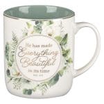 He Has Made Everything Beautiful in It's Time Floral Ceramic Mug with Green Interior - Image 3
