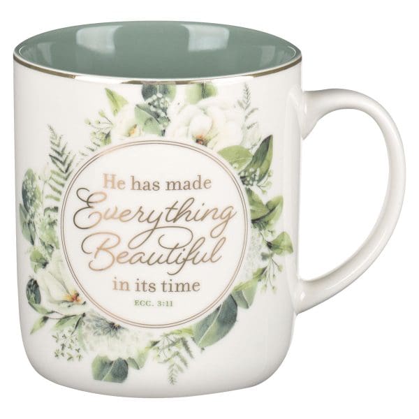 He Has Made Everything Beautiful in It's Time Floral Ceramic Mug with Green Interior - Image 3