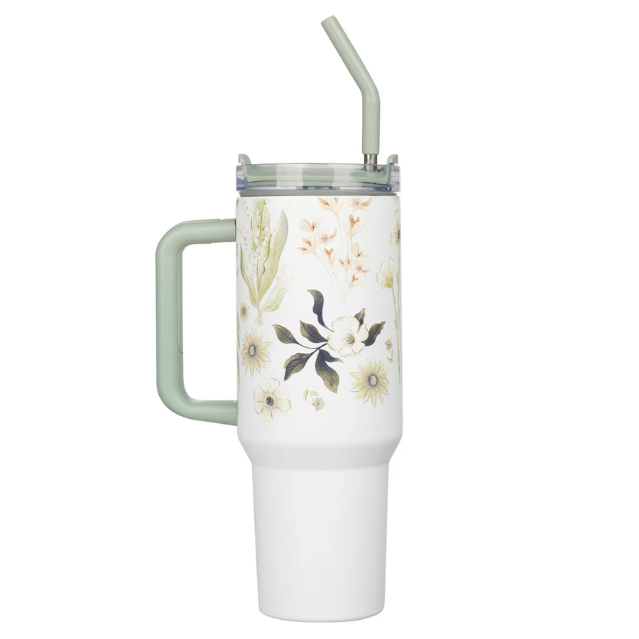 1220000326163_back Be Still & Know That I Am God Large Stainless Steel Travel Mug with Handle and Straw - Image 2