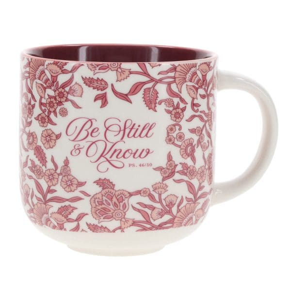 Be Still & Know Ceramic Mug with Burgundy Interior - Image 2