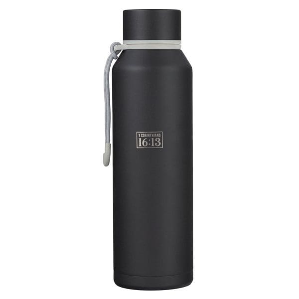 Stand Firm Black Stainless Steel Water Bottle - Image 1